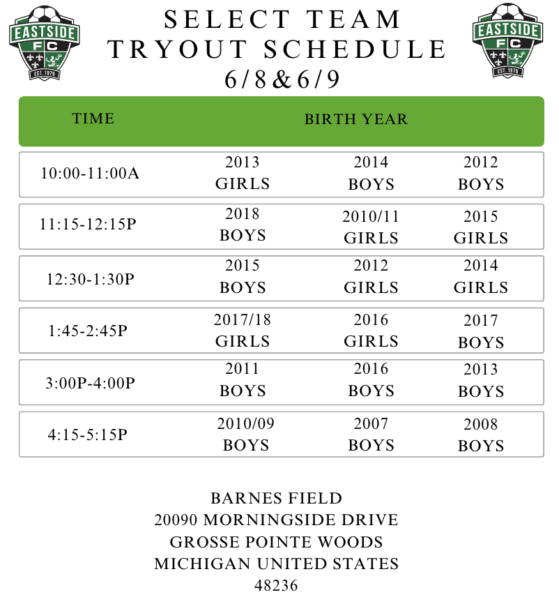 EastSide FC Select Soccer Tryouts